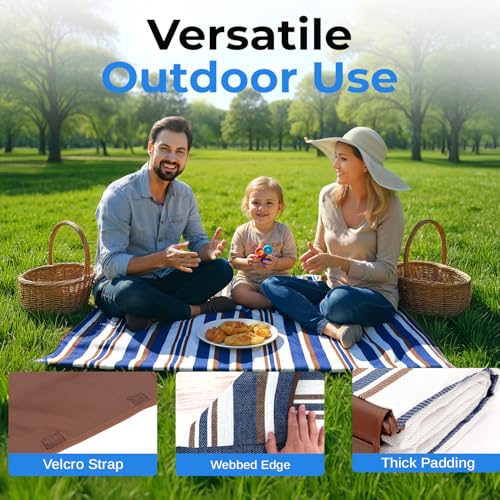 scuddles Extra Large Picnic Blanket – 60" x 80" Waterproof Outdoor Mat with Soft Dual-Layer Comfort, Foldable Travel Rug f...