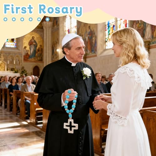 Sumalon Cross Baptism Silicone Rosary, First Communion Rosary Collection Shower Christian Communion Gifts