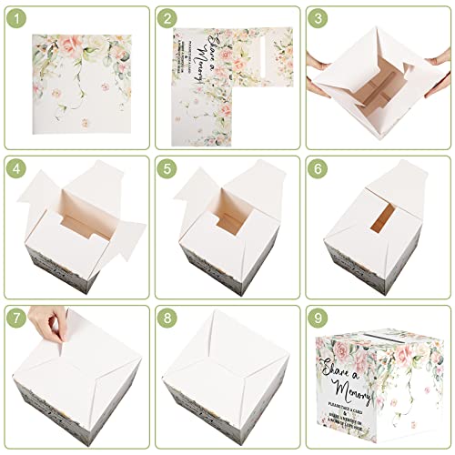 Tatuo 50 Pcs Greenery Share a Memory Cards for Collections of Life, Memory Cards Box Guest Ideas Pink Flower Box for Funer...