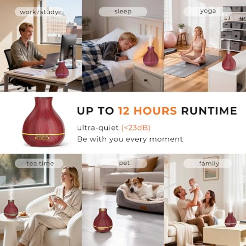 BZseed Aromatherapy Essential Oil Diffuser 550ml 12 Hours Wood Grain Aroma Diffuser with Timer Cool Mist Humidifier for La...