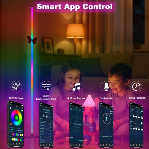 Oizuon 2 Pack Corner Floor Lamp – 57'' Tall RGB Lamp Modern Mood Lighting with 88 LEDs, Bluetooth App Control, and Sturdy ...