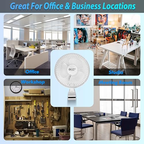 Comfort Zone Portable Clip on Fan with Fully Adjustable Tilt, Electric, 6 inch, Quiet, Indoor, 2 Speed, Mini Desk Fan, Tab...