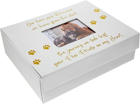 Pavilion Gift Company - Paw Prints On My Heart - Memory Box With 5" x 4" Photo Holder Loss Of Pet Cat Dog Bereavement In M...