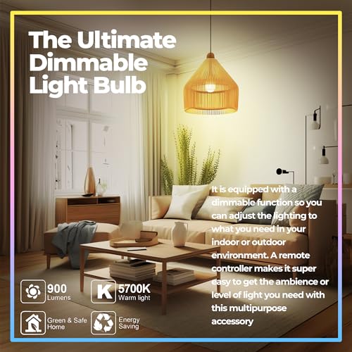 Droiee Dimmable E26 Warm LED Light Bulb, 6W RGBW Color 500LM with 16 Color Changing Modes for Christmas, Party etc with Re...