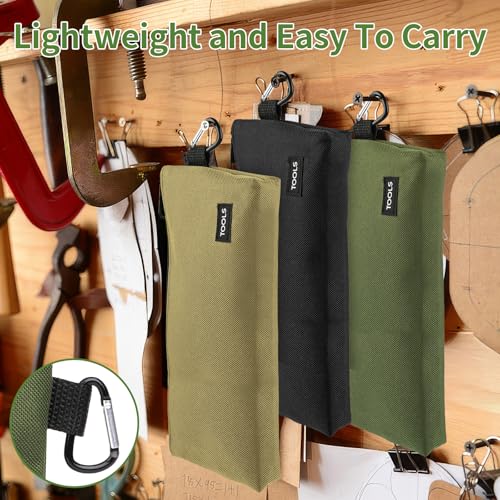 3 Pack Premium Tool Pouches Zipper Bag, Small Tools Bags with Carabiner, Heavy Duty Flat Bottom Utility Multipurpose Stora...