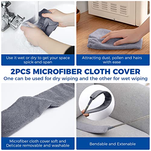 Retractable Gap Dust Cleaner Cleaning Tools with 2 Microfiber Dusting Cloths Long Handle 60inches Washable and Retractable...
