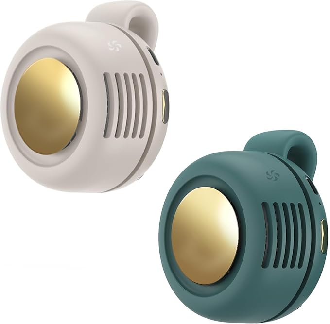 Ahuccf Portable Clip-On Fan, Mini USB Rechargeable 360° Rotatable Fan, 3-Speed Silent Mini Bladeless Fans (White and green)