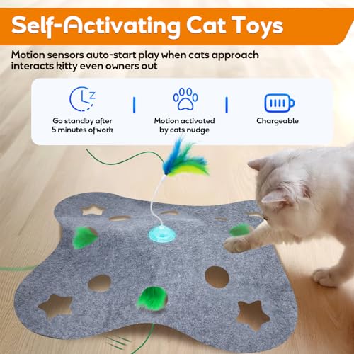 Giociv Interactive Cat Toys for Indoor Cats Exercise Toys Spin Feather Wand Tumbler Base, Touch Activate Mode Peek-A-Boo F...