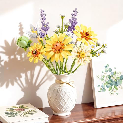 LYNGVA SAIRO Sunflower Building Blocks Set, Gift for Girls & Women, Flower Bouquet, Roses Chamomile Daisies Gerberas & Mor...