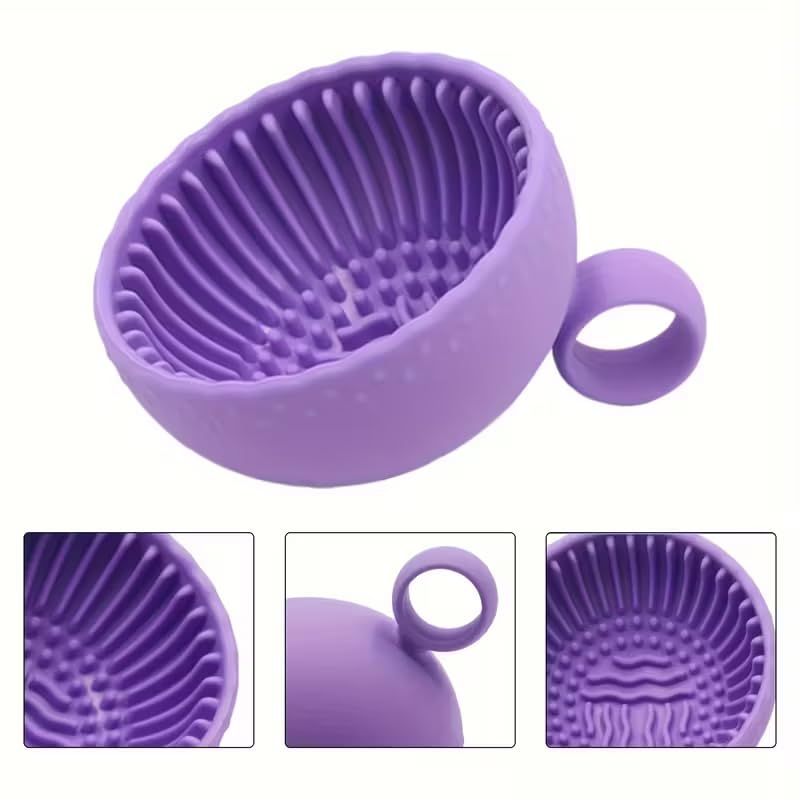 Silicone Makeup Brush Cleaner Bowl - 1pcs Unscented Brush Cleaning Mat with Scrubber Pad for Eyebrow, Blush, Facial & Eye ...