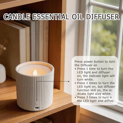 2 in 1 Waterless Essential Oil Diffuser and 3D Wick and Realistic Flame Candle,Flameless Candle Diffuser,USB Power Supply ...