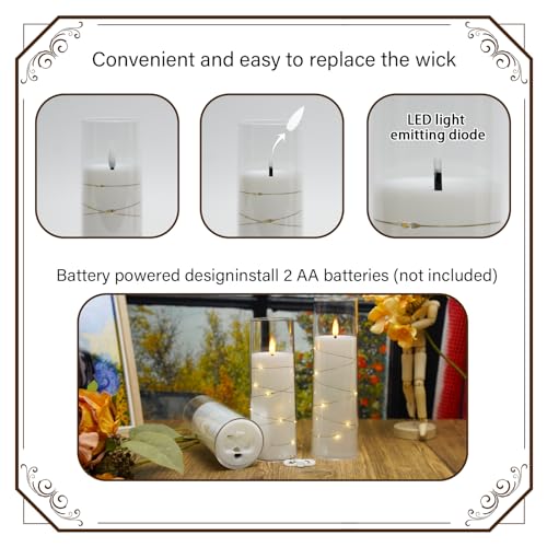 Nimiko Flickering Flameless LED Candles, 9 Pcs with Embedded Star String, Acrylic LED Pillar Candles with Remote, Suitable...
