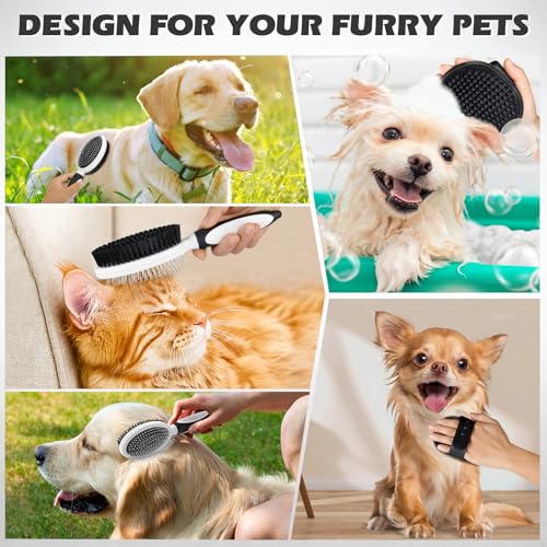 2PCS Pet Grooming Tools - Double-Sided Brush for Shedding and Bathing, Suitable for Short/Long Haired Dogs Cats and Horse...