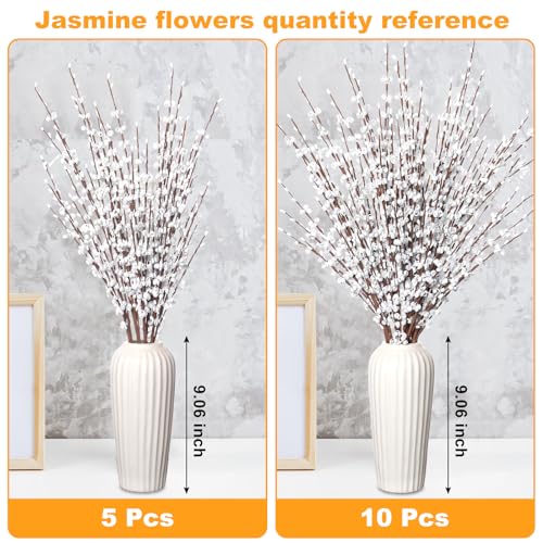 Wootkey 5pcs 29.5" Faux Jasmine Artificial Flowers Tall White Floral Branches Stem for Home Wedding Vase Filler Party DIY ...