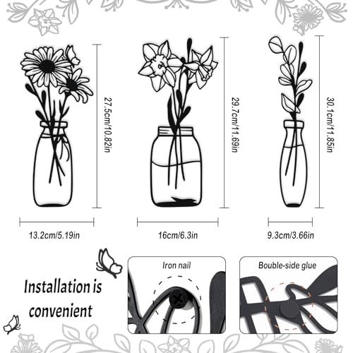 Zzbakress 3 Piece Metal Flowers and Vases Wall Decoration Minimalist Art Wall Sculpture Daffodils Chrysanthemum Eucalyptus...