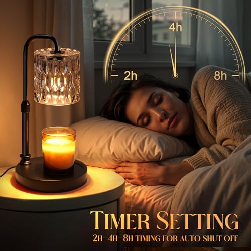 Candle Warmer Lamp with Timer &Dimmer, Adjustable Height Candle Wax Warmer Warming Lamp with 2x50W Bulbs for Scented Candl...