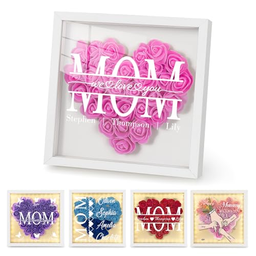 UNIGIFTIME Mom We Love You - Personalized Flower Shadow Box with Names, Christmas Mothers Day Flower Box Gifts for Mom (St...