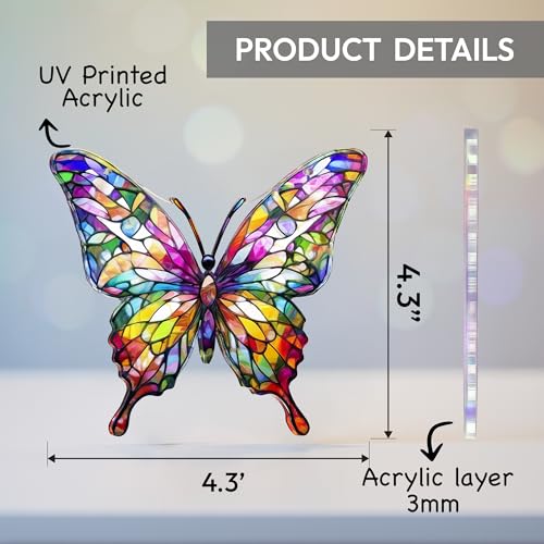Butterfly Gifts for Women, Acrylic Butterfly Suncatcher Ornament Faux Stained Glass, Inspirational Gift for Women, Christm...