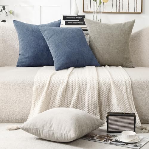 Jepeak 20x20 Inch Decorative Chenille Throw Pillow Covers, Pack of 2 Cozy Concise Pillow Cases Soft Farmhouse Modern Squar...