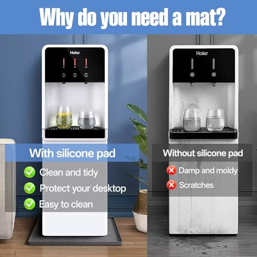 Water Cooler Mat – 19.7" x 19.7" Silicone Water Dispenser Mat for Floor & Countertop, Spill-Proof & Waterproof Tray for Co...