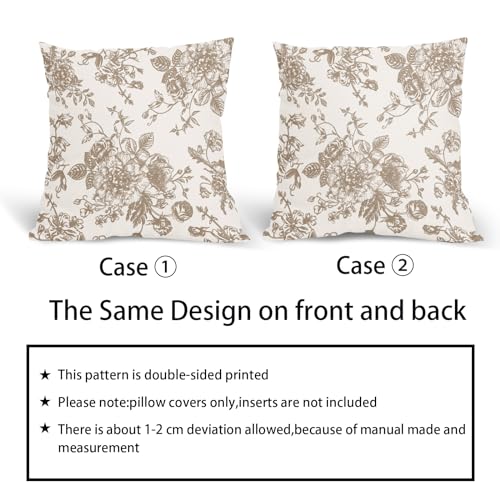 Vintage Floral Pillow Covers 18x18 Inch Set of 2 Tan and Cream Floral Throw Pillow Covers Chinoiserie Flower Pillowcases R...