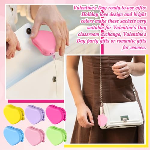 Sunnymove 24 Set Heart Shaped Purse Silicone Pouch Heart Coin Purse Small Change Wallet Kawaii Cute Mini Bag with Keychain...
