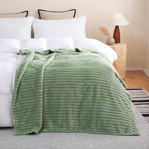 Linecooo Sage Green Fleece Throw Blanket 50”×60” for Couch Sofa Bed,Super Soft Cozy Plush Microfiber Flannel Blanket with ...
