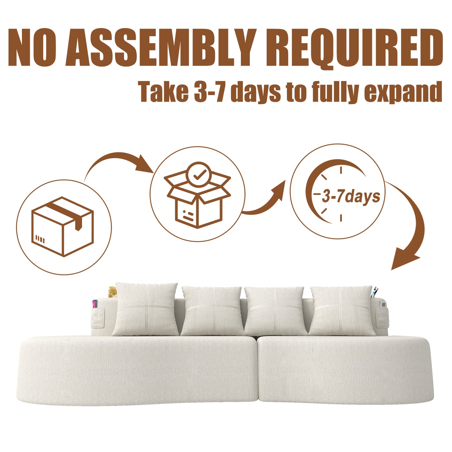Modern Curved Sectional 3 Seat Minimalist Elegant Half Moon Sofa Compressed Modular Sectional Sofa For Living Room, Office, Apartment