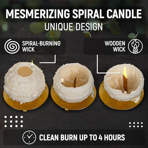 Spiral Candles Burn Around, Unscented Unique Shaped Candle on Metal Base, 4.5" Beige Beeswax Soy Wax Candle, 4h Burn, Twis...