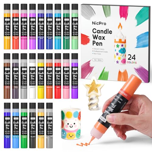 Nicpro Candle Wax Pen, 24 Colors 3D Candle Paint Include Glitter Silver Gold, Safe DIY Candle Making & Painting Kit, Dry F...