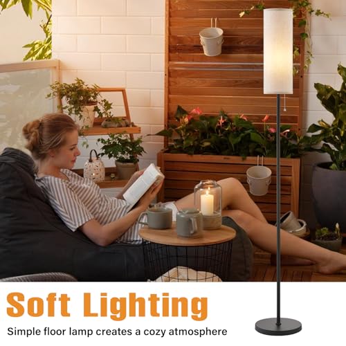 Ambimall 64'' Floor Lamp for Living Room with Bulb- Tall Lamps with Beige Lampshade & Pull Chain Switch, Pole Lamps for Be...