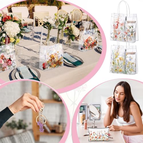 Hushee 20 Pcs Wildflower Party Favors Set 16oz Floral Glass Cups Clear Gift Bags Makeup Bags Flower Keychains for Bridesma...