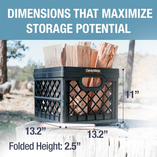 CleverMade Collapsible Milk Crate 25L (6.6 Gal), 50 lb Capacity Heavy Duty Folding Crate – Stackable Storage Crates with F...