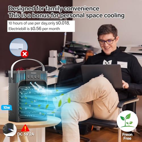 Portable Air Conditioner Cooling Fan with Remote, Quiet with 3 Speeds, 1200ml Personal Air Cooler Fan with 3 Mist, 7 Night...