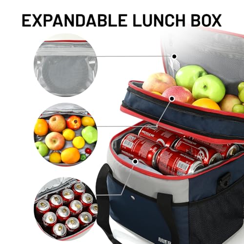 MIER Expandable 24L Lunch Bag Double Layer Insulated Cooler Tote Soft Cooler Bags 30Can Mens Adults Lagre Leakproof Lunch ...