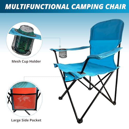 SAILARY 2PCS Folding Outdoor Beach Camp Chair with Cup Holder, Storage Pocket, Waterproof Bag Outdoor Arm Chair, Supports ...