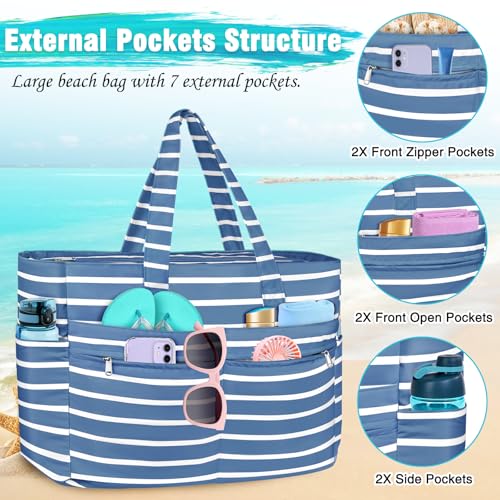 HUANLANG Extra Large Beach Bag Waterproof Beach Totes Bags for Women Men,Pool Bag with Zipper Wet Pocket