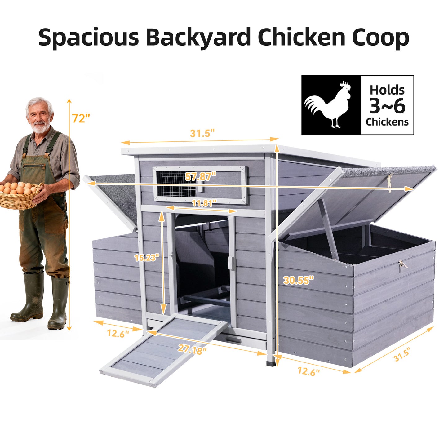 Prohibited Platform-Temu,Large Wooden Chicken Coop Outdoor Hen House Poultry Cage For Outdoor With 2 Sides Nesting Boxes