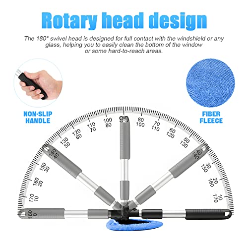Windshield Cleaning Tool, Car Window Cleaner with Extendable Long Handle and 4 Washable Reusable Microfiber Pads, Auto Int...