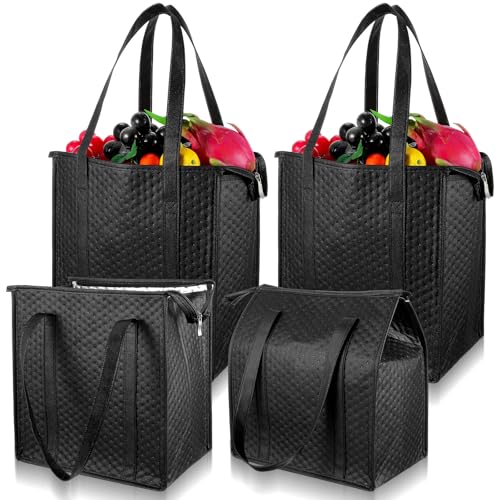 Afcabakila 4 PCS Insulated Grocery Bags, Reusable Thermal Cooler with Zipper for Food Shopping, Travel, Beach, and Picnic,...