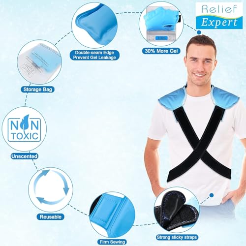 Relief Expert Large Back and Shoulder Ice Pack Wrap – Reusable Gel Cold Pack with Dual-Sided Fabric and Adjustable Straps,...