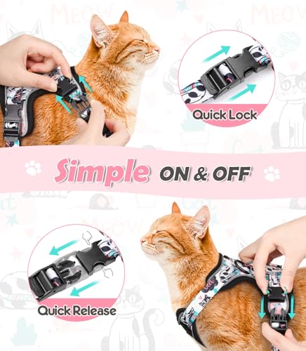 Halypet Cat Harness and Leash Set[MAX Safety 4th-Gen] Cute Escape Proof Vest Harness for Girl&Boy Cat Walking, Comfortable...