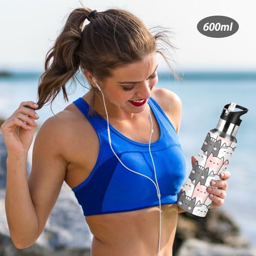 Cute Cats Kittens Water Bottle Kids Insulated Girls Boys Stainless Steel Hot Cold Water Flask with Straw Lid for Sports Gy...