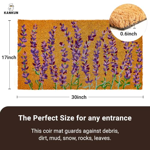 KANKUN Coco Coir Door Mat with Heavy Duty Backing, Welcome Doormat (17" x 30"), Doormat Entrance (Lavender Floral)