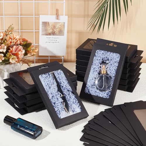 BENECREAT 20 Pack Kraft Paper Boxes with Clear Window 7.5x4x1inch Black Gift Packaging Boxes for Bakery Cookies Cake Candy...