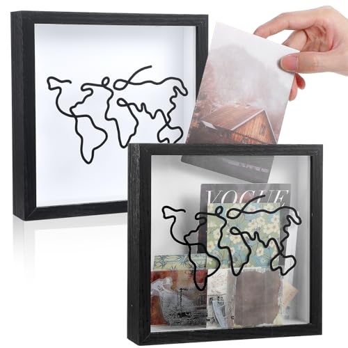 2 Pcs Travel Shadow Photo Keepsake, 8 inch Memory Box Honeymoon Fund Box with Slot Frame Adventure Best Gift for Keepsake ...