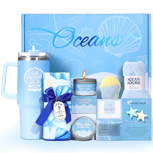 Mothers Day Gifts for Mom, Self Care Gift Basket for Women, Relaxation Spa Gift Set with Tumbler, Blue Ocean Gift Baskets ...