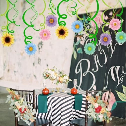 Anor Wishlife 30Ct Spring Sun Flower Hanging Swirl Decorations,Themed Birthday,Party Supplies,Ceiling Decorations for Girl...
