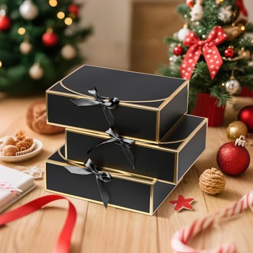 WLUSEAXI 10Pack Black Gift Boxes, 10.6x7.8x3.1Inch Bridesmaid Proposal Box with Ribbons, Gift Boxes with Lids for Present...
