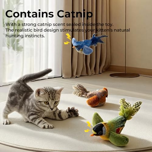 2-pack catnip cat toys that stimulate indoor cats' natural hunting instincts,Interactive plush bird toy with realistic chi...